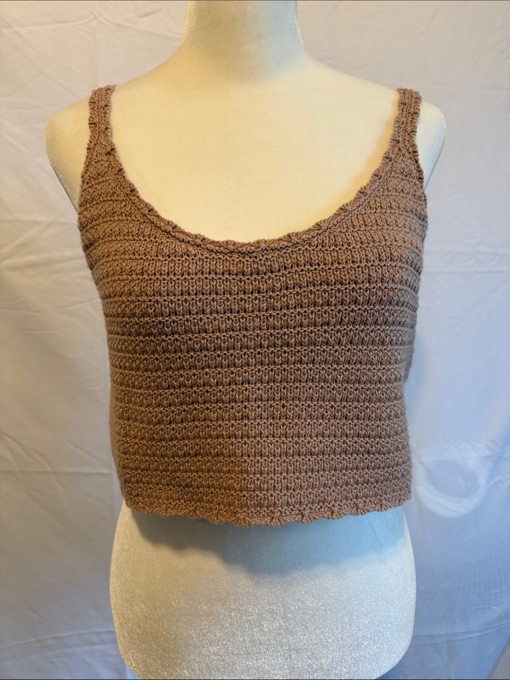 aerie Crochet Tank Crop Top in Taupe Brown